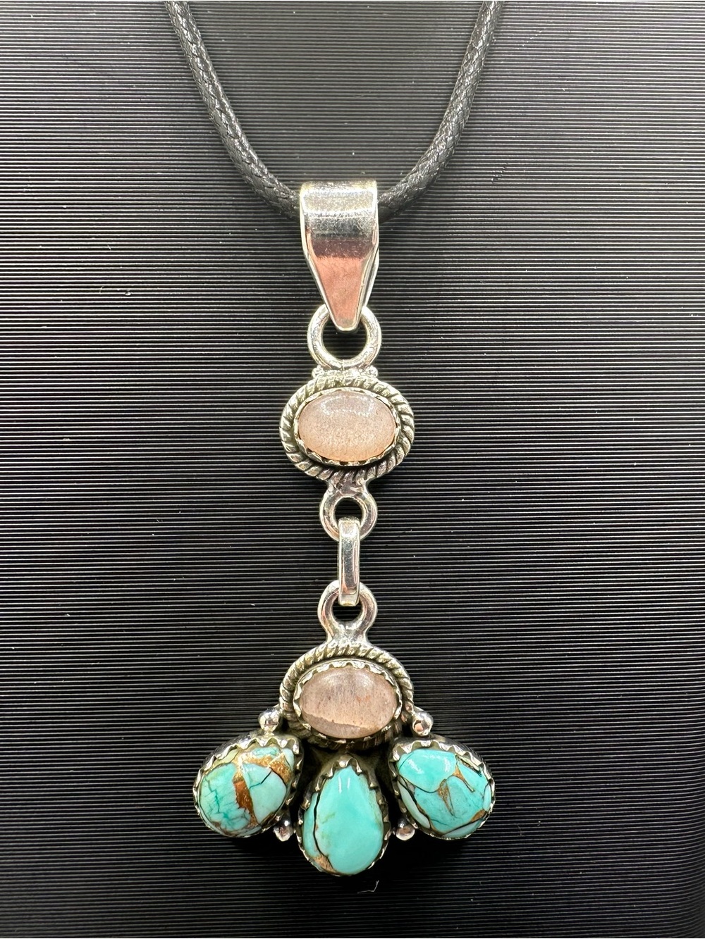 Chocolate Moonstone & Mint Dahlia Turquoise Sterling Silver 925 Pendant Handmade